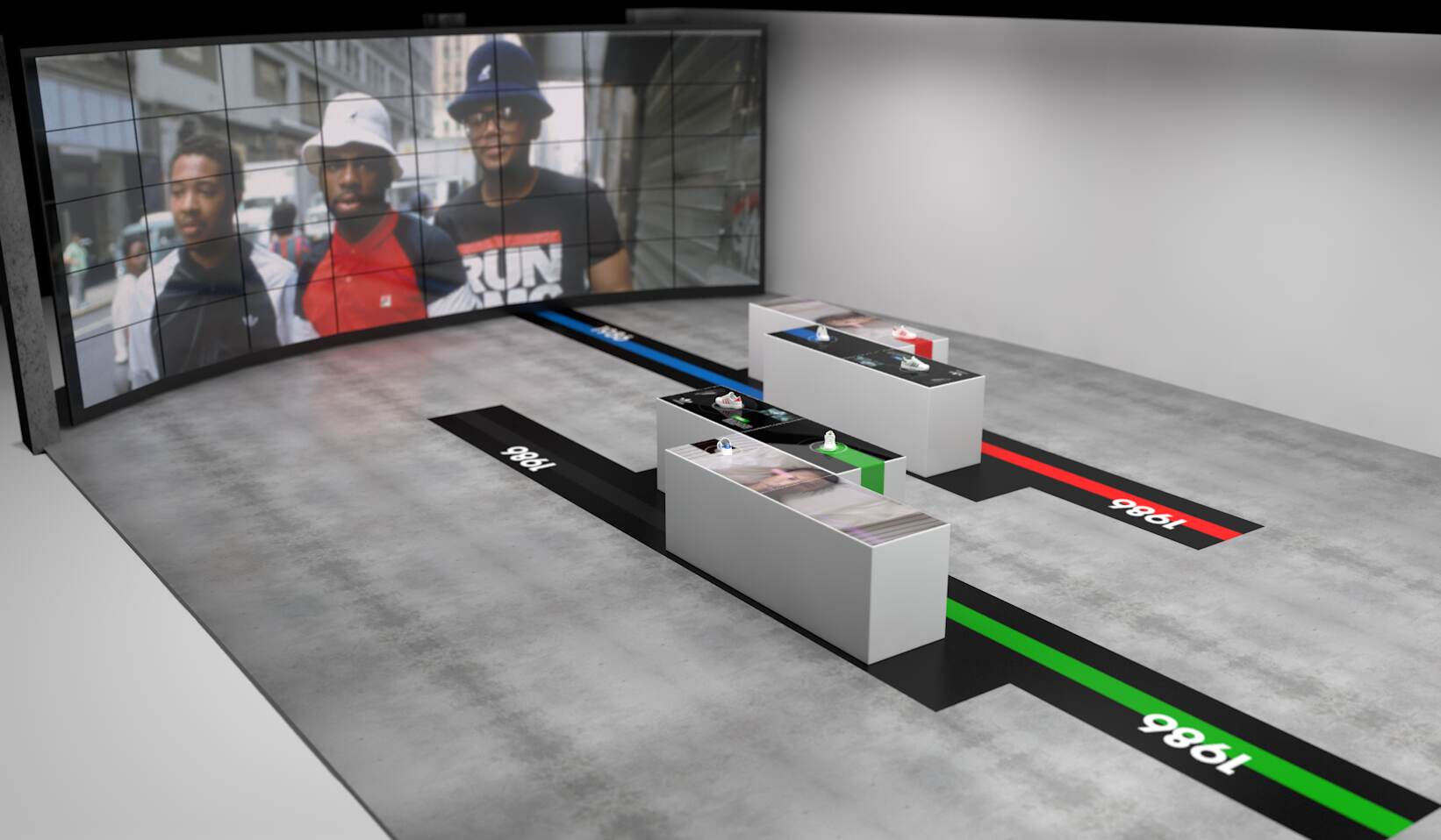 adidas — Time Travel — Floor Plan & Era Tracks
